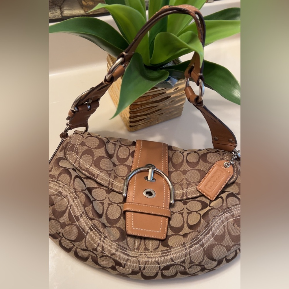 Coach Brown Tan Shoulder Bag with Signature Monogram